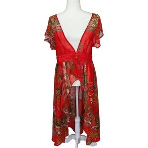 Windsor Red Green Purple Floral High-Low Dress Size Large